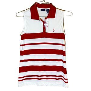 Womens MED Izod Sleeveless Golf Shirt Red and White Stripe X-tra Dry NWOT